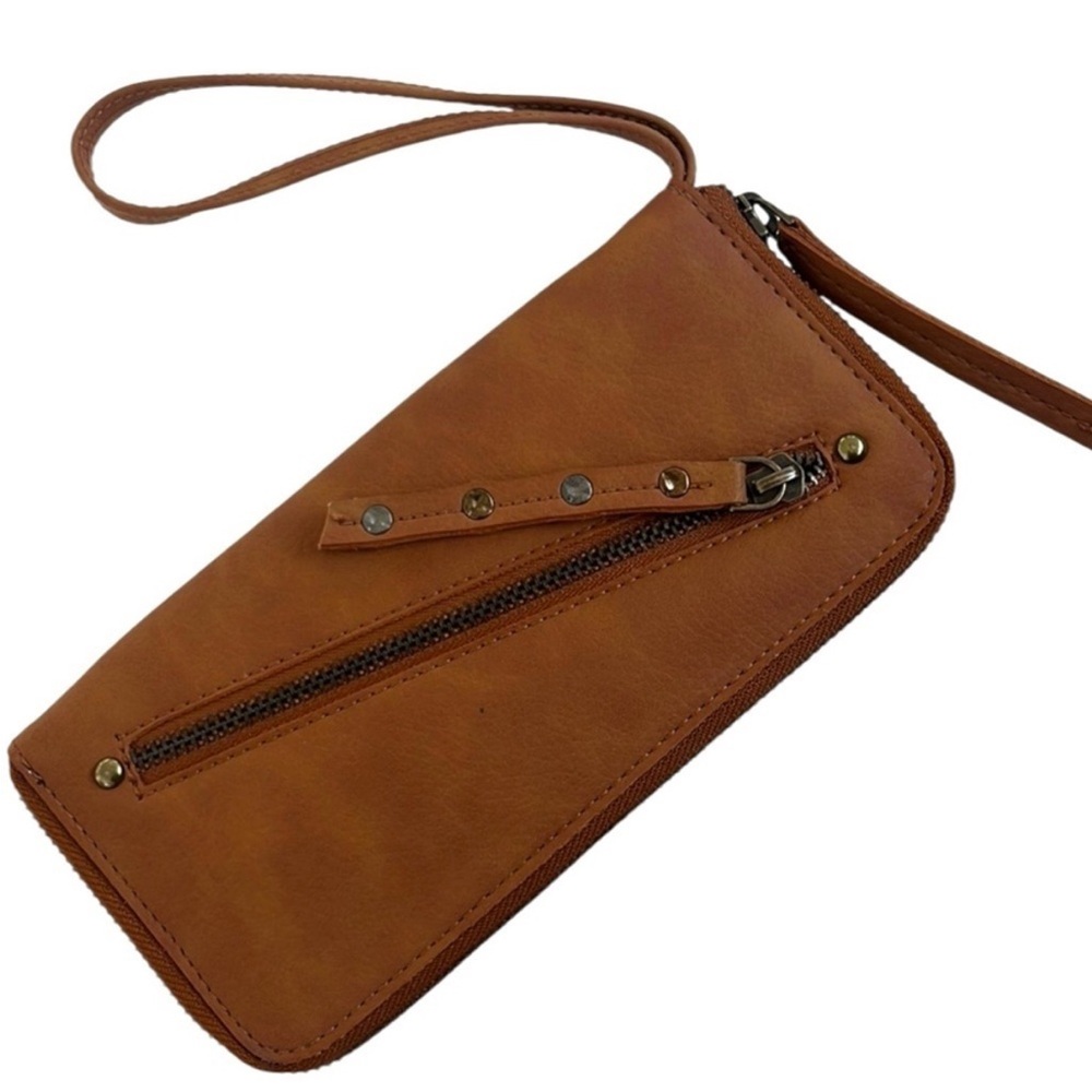 Free People Zip Around Vegan Leather Wristlet Wallet Brown Like New - Picture 1 of 7